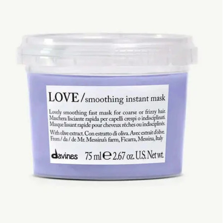 Маска Davines LOVE Smoothing Instant Mask 75 мл — для неслухняного волосся, з оливою та олією бабасу, миттєве розгладження,