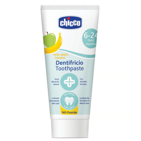 Зубна паста Chicco Dentifricio Toothpaste Яблуко-Банан 50 мл — без фтору та цукру, з ксилітолом, для дітей 6-24 місяці — вигляд