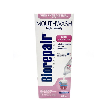 Ополіскувач для ротової порожнини BioRepair Gum Protection Mouthwash 500 мл — догляд за яснами, без фтору та спирту — упаковка