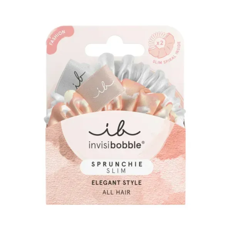 Резинка-браслет для волосся Invisibobble Sprunchie Slim Bella Fashion 2шт — перламутрова, рожева, без шкоди для пасм, комфортна