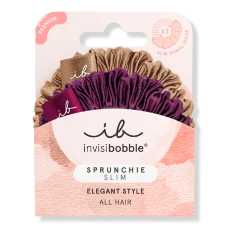Invisibobble Sprunchie Slim браслет 2шт — коричневий, фіолетовий, Hairlovetech™, для дбайливої фіксації — упаковка