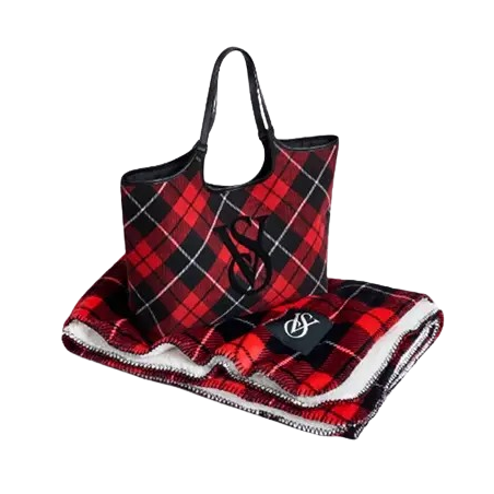 Набір сумка + ковдра VICTORIAS SECRET Plaid Tote + Cozy Blanket — стильний шопер 50х40х13см та плед 127*152см зі штучної вовни,