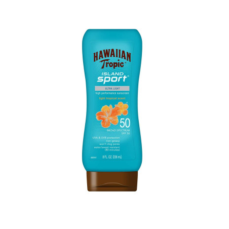 Hawaiian Tropic High Performance Sport SPF50 236ml — сонцезахисний лосьйон для тіла, екстракт тропічних фруктів, упаковка