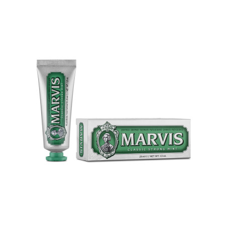 Зубна паста Marvis Classic Strong Mint 25ml з прохолодною м'ятою та жасмином для зміцнення емалі, видалення нальоту та свіжого