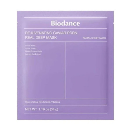 Маска гідрогелева Biodance Rejuvenating Caviar PDRN Real Deep Mask 34g — антивікова з PDRN, ікрою, алоє, гліцерином,