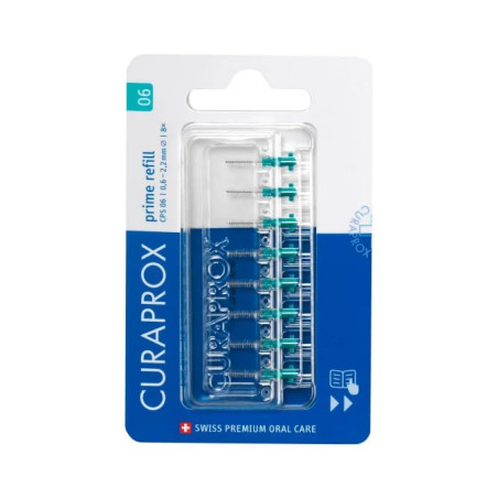 Набір йоржиків міжзубних Curaprox Prime Refill 0,6 мм, 8 шт — ультратонкі для щільного зубного ряду, синього кольору,