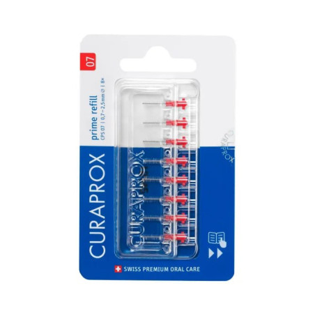 Набір йоржиків міжзубних Curaprox Prime Refill 0,7 мм, 8 шт — червоного кольору, для середнього проміжку між зубами, вигідний