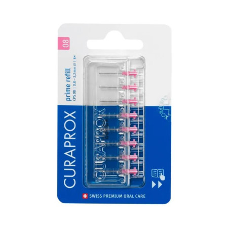 Набір йоржиків міжзубних Curaprox Prime Refill 0,8 мм, 8 шт — рожевого кольору, для широких проміжків, практичний формат —