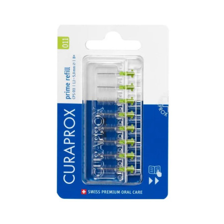 Набір йоржиків міжзубних Curaprox Prime Refill 1,1 мм, 8 шт — зеленого кольору, для максимальних проміжків, вигідний формат —