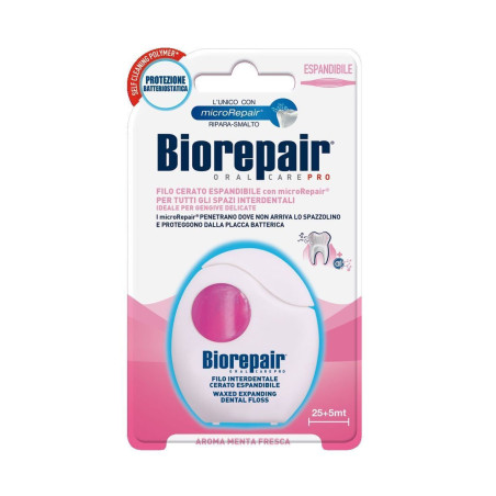 Розширююча зубна нитка-флос BioRepair 30m — гідроксиапатит та гіалуронова кислота, для слабких ясен, протикаріозна дія — вигляд