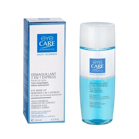 Двофазний засіб Eye Care Cosmetics Eye Make-Up Remover 2in1 Express 150ml з волошковою водою та м'якими ПАР для видалення
