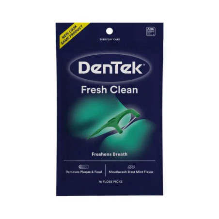 DenTek Fresh Clean Floss Picks 75 шт. — ультра-шовковий флос, текстурована зубочистка, скребок для язика, м'ятний аромат —
