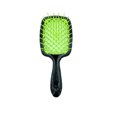 JANEKE SUPERBRUSH чорна з салатовим — щітка для волосся зі спеціально закругленими кінчиками зубців, делікатний масаж голови,