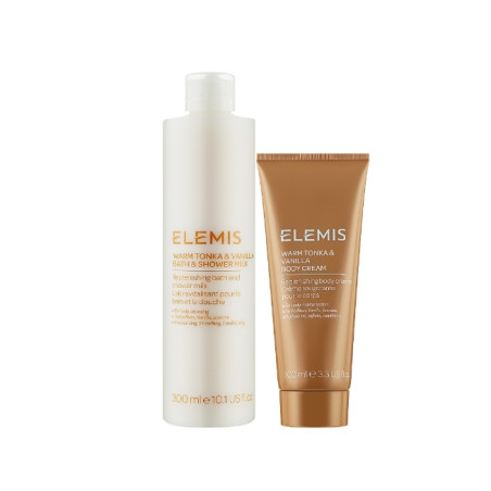 Elemis Kit Warm Tonka Vanilla Body Duo: молочко та крем на основі ванілі, бобів тонка, 300 мл та 100 мл, очищення та живлення