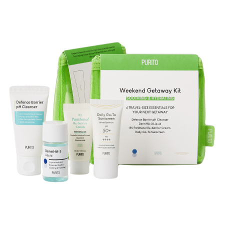 Purito Weekend Getaway Kit — зволожувальний мінабір, гель, тонер, крем з пантенолом, сонцезахисний засіб — упаковка