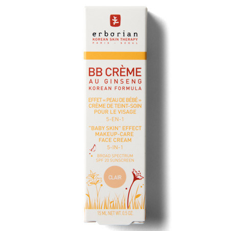 Тонуючий BB-крем Erborian BB Cream au Ginseng SPF20 CLAIR 15ml — вирівнює тон, приховує недосконалості, створює ефект немовляти