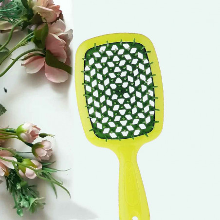 Щітка для волосся JANEKE SUPERBRUSH лимонна із зеленим — делікатний масаж, не електризує, для всіх типів волосся, гнучкі
