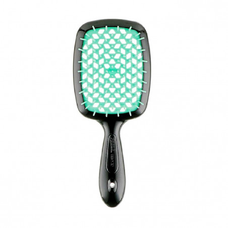 Щітка для волосся JANEKE SUPERBRUSH чорна з бірюзою — делікатний масаж, не електризує, для всіх типів волосся, гнучкі нейлонові