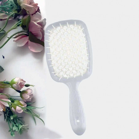 Щітка для волосся JANEKE SUPERBRUSH біла з білим — делікатний масаж, не електризує, для всіх типів волосся, гнучкі нейлонові