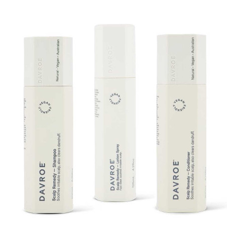 Лімітований набір Davroe Soothes Irritable Scalp Set 3 шт — шампунь, кондиціонер, спрей для чутливої шкіри голови — вигляд
