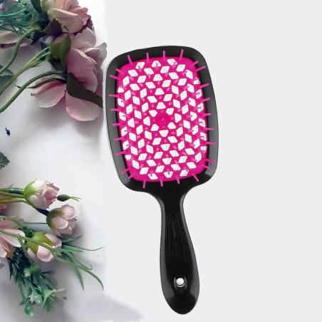 Щітка для волосся JANEKE SUPERBRUSH чорна з рожевим — рівномірне розподілення гарячого повітря фена, швидке висушування без