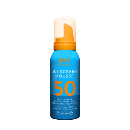 EVY Technology Sunscreen Mousse SPF50 100ml — водостійкий, хімічні фільтри, антиоксиданти, вітаміни Е, С, для чутливої шкіри —