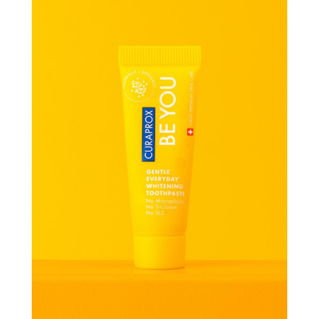 Відбілююча зубна паста Curaprox Be You Grapefruit 10ml — зі смаком грейпфрута, фтором, ферментами, кольорові мікрогранули —