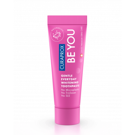Відбілююча зубна паста Curaprox Be You Watermelon 10ml — зі смаком кавуна, фтором, ферментами, для здоров'я ясен — вигляд товару
