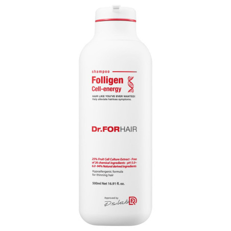 Dr FORHAIR Folligen Cell-Energy Shampoo 500ml — шампунь для зрілого волосся, 17 амінокислот, 9 пептидів, зміцнення — упаковка