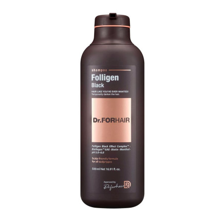 Dr FORHAIR Folligen Black Shampoo 500ml — шампунь для сивого волосся, поліфенольний комплекс, біотин, відновлення кольору —