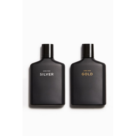 ZARA MAN GOLD + MAN SILVER 2*100ml — дві пляшки парфуму, золотий та срібний флакон, для чоловіків — упаковка