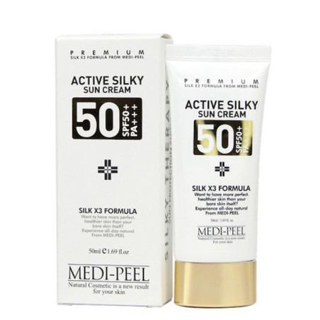 Medi-Peel Active Silky Sun Cream SPF50+PA+++ 50ml — сонцезахисний крем з пептидним комплексом та шовком, захист від УФ,