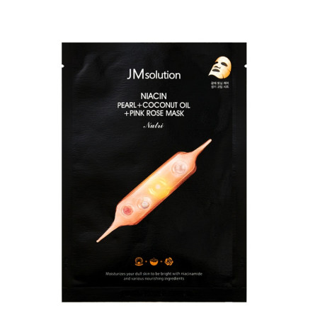 Освітлююча тканинна маска JMsolution Niacin Pearl + Coconut Oil + Pink Rose Mask 30ml — лактобактерії, ніацинамід, освітлення,