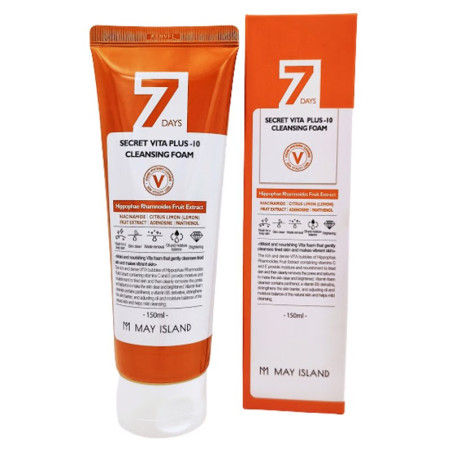 Вітамінізуюча та освітлююча пінка для вмивання May Island 7 Days Secret Vita Plus-10 Cleansing Foam 150 ml — екстракт обліпихи,