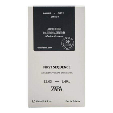 Zara First Sequence 100ml — аромат для щоденного носіння, з нотами бергамоту та жасмину, упаковка — упаковка