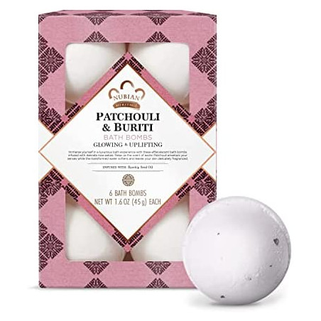 Бомби для ванни Nubian Heritage Patchouli Buriti 45g — з екстрактом пачолі, зволоження та заспокоєння шкіри, приємний аромат —