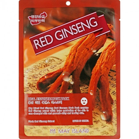 May Island Real Essence Mask Pack Ginseng 25ml — тканинна маска, екстракт червоного женьшеню, для омолодження, підвищення