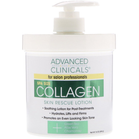Advanced Clinicals Collagen Skin Rescue Lotion омолоджуючий лосьйон для тіла з колагеном, екстр. зеленого чаю, 454g — відновлює