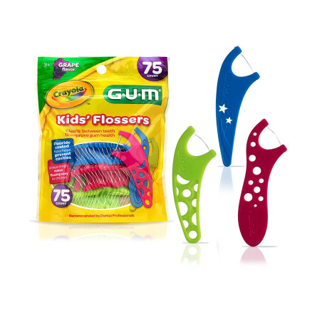 Зубні нитки Crayola Kids Flossers Grape 75 шт — догляд за дитячими зубами, виноградний смак, з фтором — упаковка