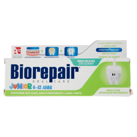 Зубна паста Biorepair Junior 75ml — відновлення емалі, без фтору, для дітей 6-12 років, з вітаміном E — вигляд товару