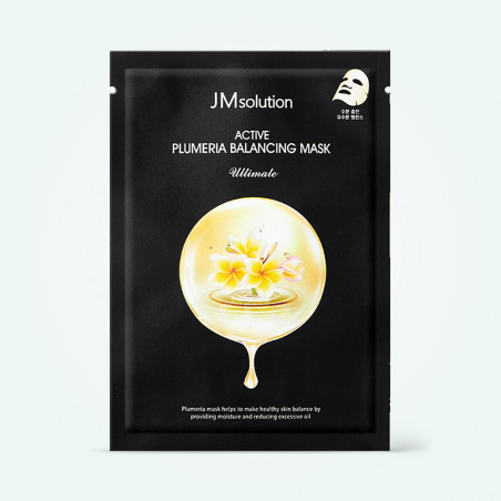 JMSOLUTION ACTIVE PLUMERIA BALANCING MASK ULTIMATE 30 ml — зволожуюча тканинна маска, екстракт плюмерії, 5 типів гіалуронової