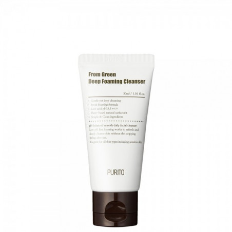 МІНІФОРМАТ Пінка Purito From Green Deep Foaming Cleanser 30ml — глибоке очищення, центелла, зелений чай — вигляд товару