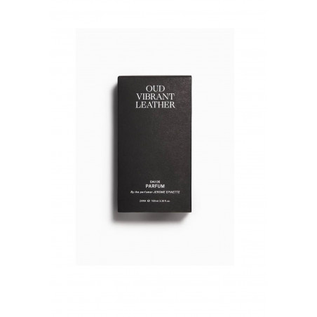 Zara VIBRANT LEATHER OUD 100ml — чоловічий парфум з нотами шкіри,oud, деревний аромат, об'єм 100 мл — упаковка
