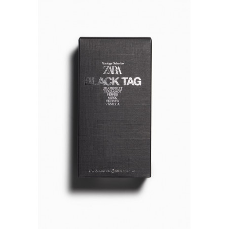 ZARA BLACK TAG 100ml — чоловічий парфум з деревними нотами, насичений та глибокий аромат, об'єм 100 мл — упаковка