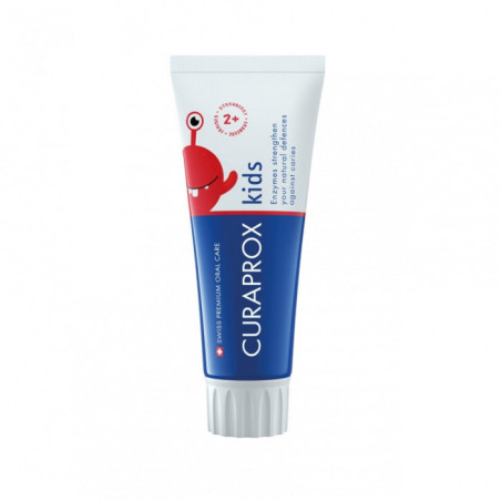 Зубна паста Curaprox Kids Strawberry — для дітей 2+ років, 60ml, фтор, полуничний смак, ферменти, зміцнення емалі — вигляд