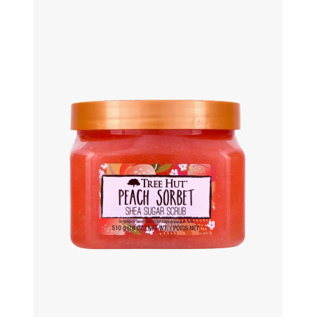 Скраб для тіла Tree Hut Peach Sorbet Sugar Scrub 510g — з олією ши та екстрактом персика, солодкий аромат — упаковка