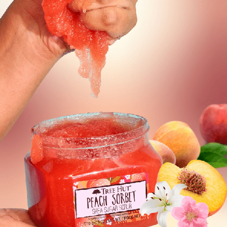 Скраб для тіла Tree Hut Peach Sorbet Sugar Scrub 510g — з цукром та олією абрикосових кісточок, відлущує та живить — вигляд