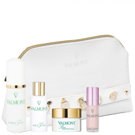 Дорожній набір Valmont Travel set — для сяйва шкіри обличчя, з очищувальною водою, пінкою та кремом, у косметичці, — вигляд