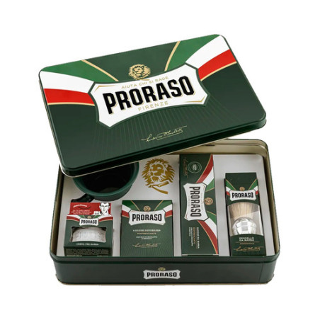 Набір для гоління Proraso Classic Shaving Set Metal 5 в 1 — з кремами, помазком та чашею, з ароматом евкаліпту та ментолу —