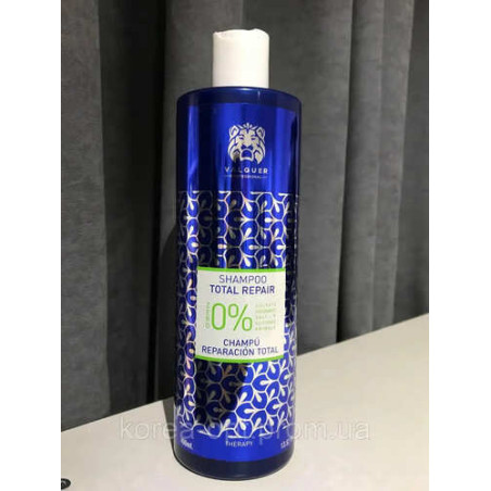 Шампунь Valquer shampoo total repair 400ml — дбайливо очищує, запобігає ламкості та посіченості — вигляд товару